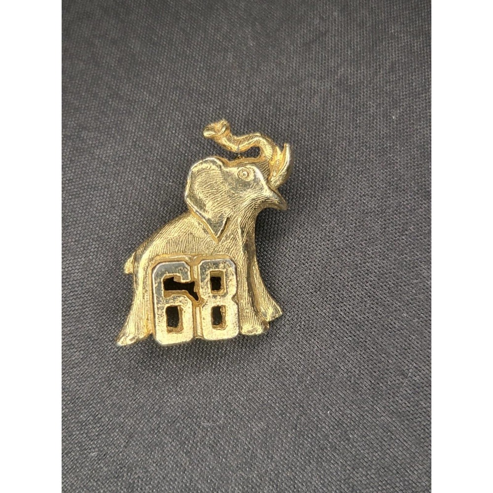 Small "68" Elephant Gold Tone Brooch "1in" Height